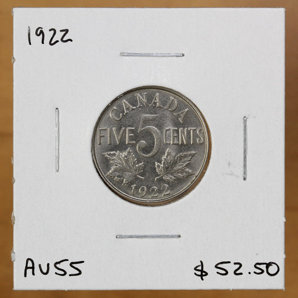 1922 - Canada - 5c - AU55 - retail $52.50