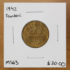 1942 - Canada - 5c - Tombac - MS63 - retail $20